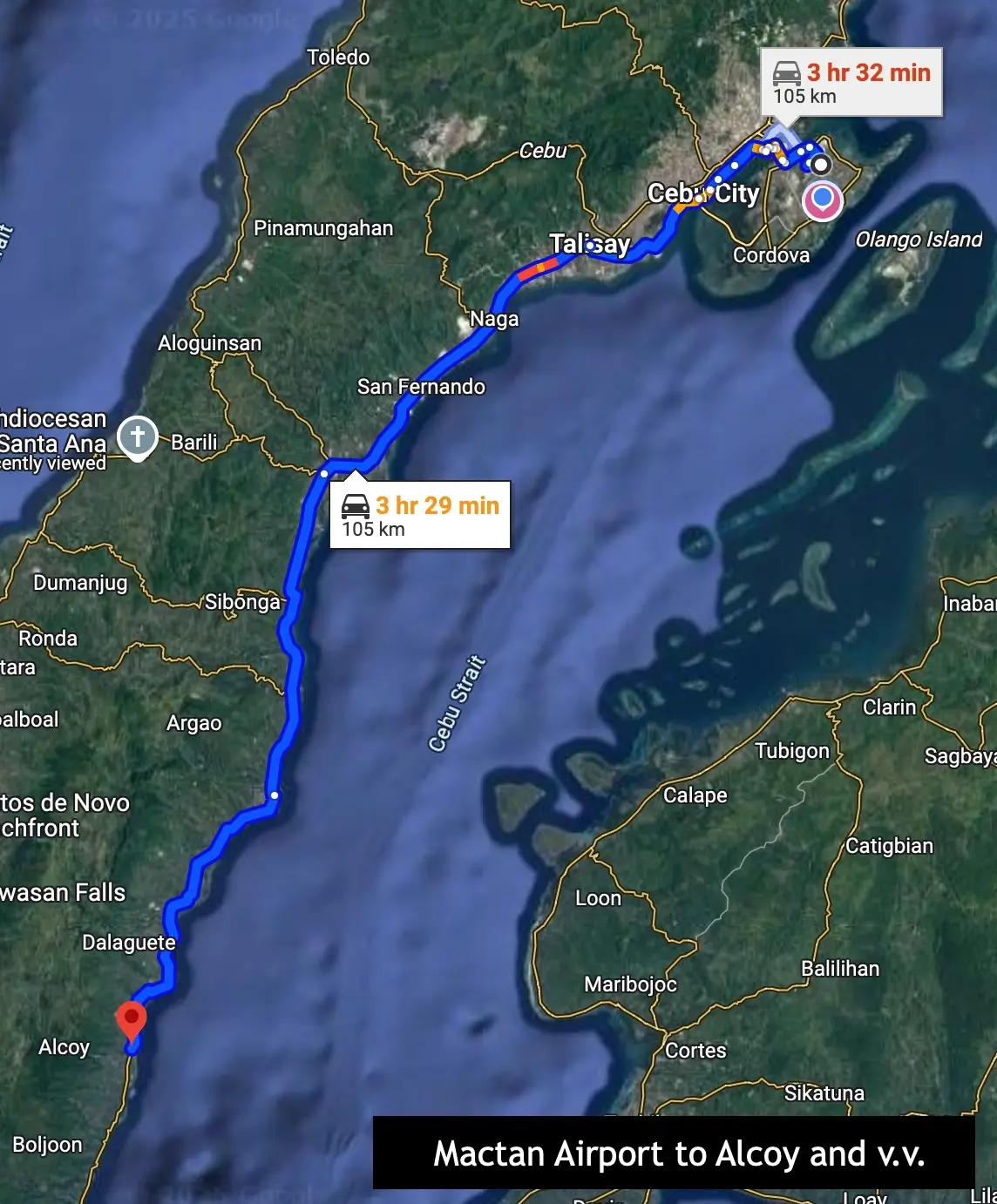 Route from Cebu Airport to Alcoy, Cebu