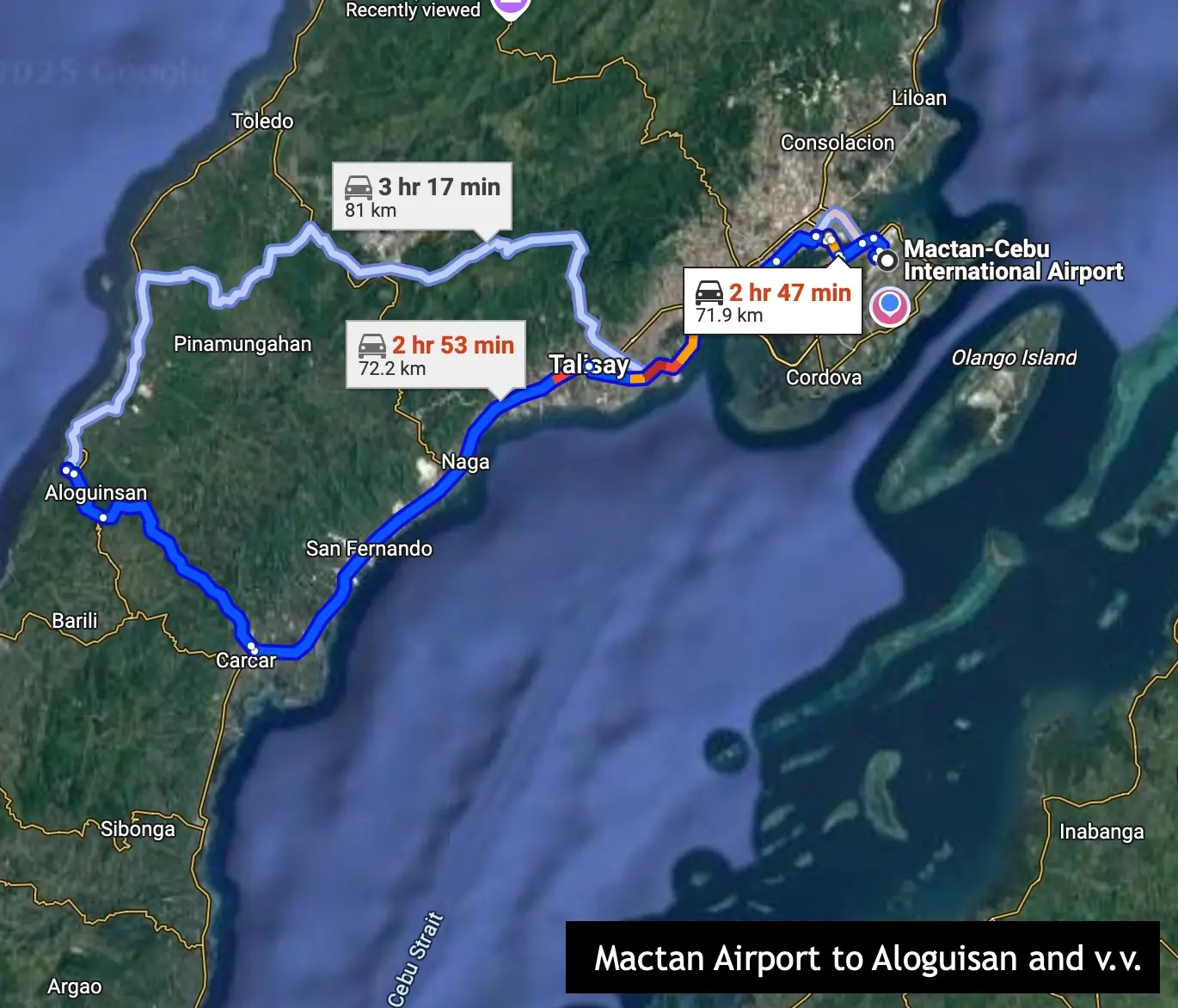 Route from Cebu Airport to Aloguinsan, Cebu