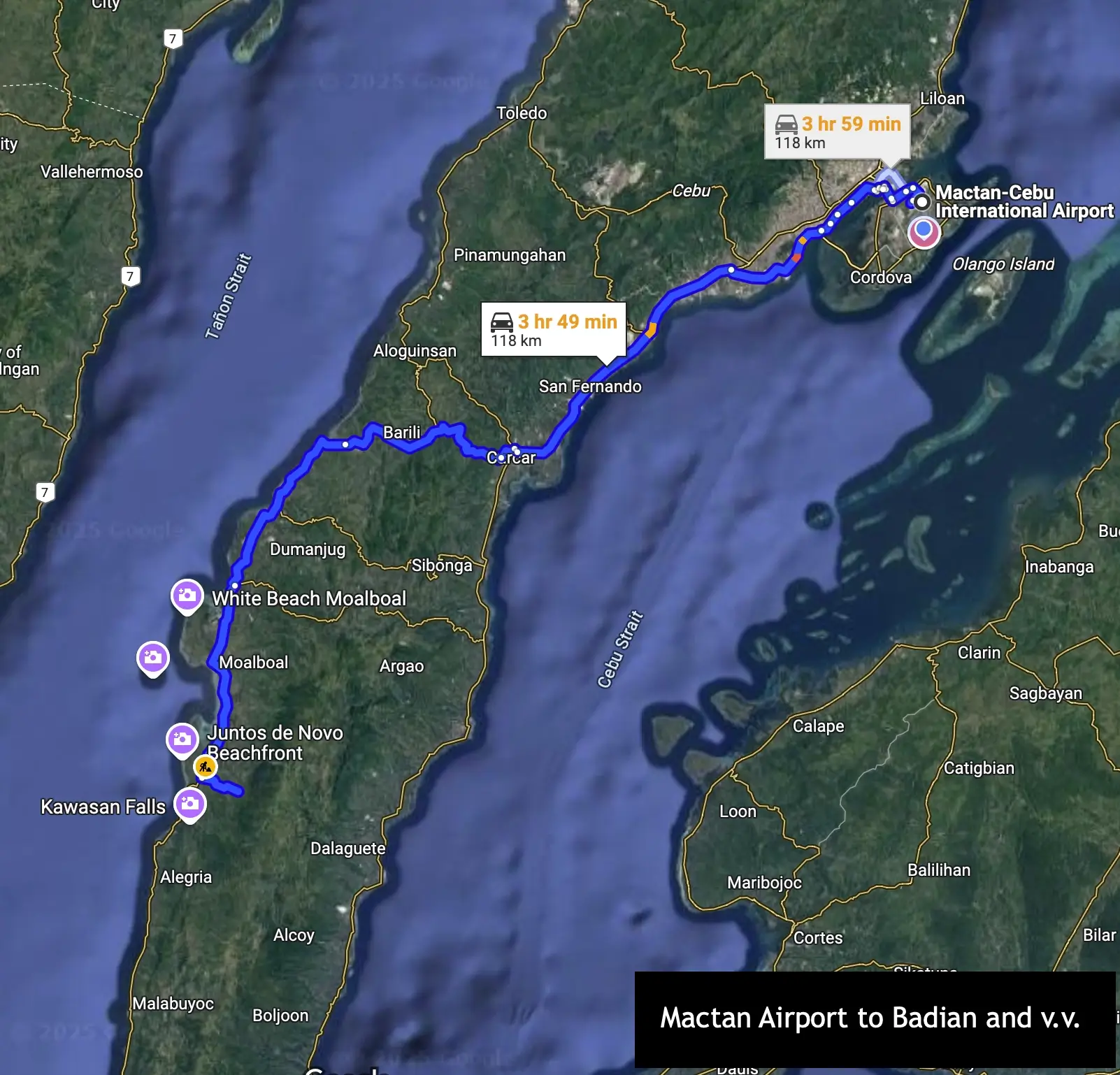 mactan cebu airport to badian map route