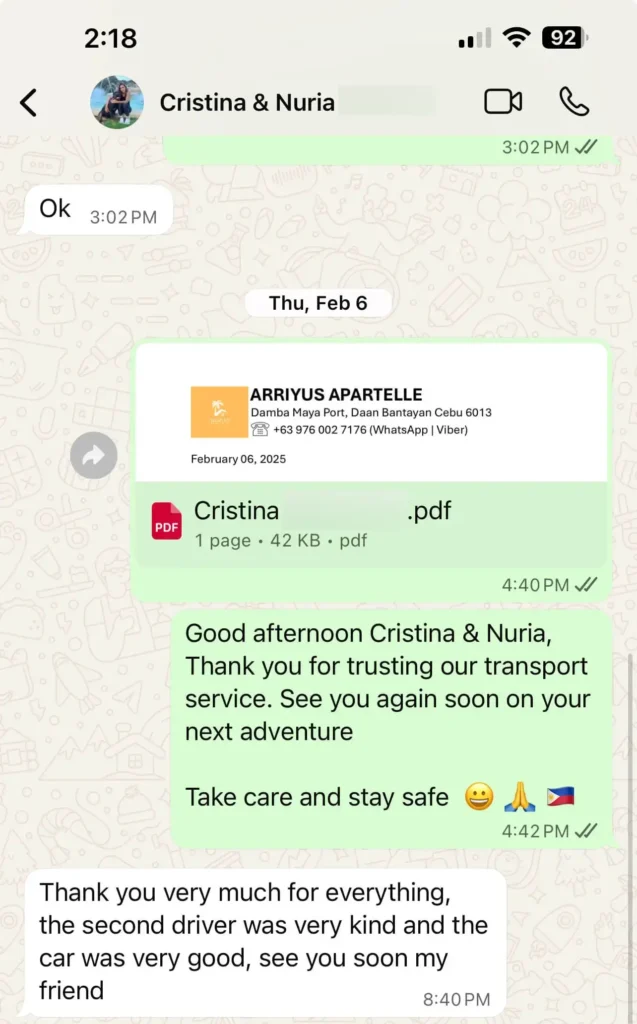 cristina - guest testimonial for cebutouristtransfers