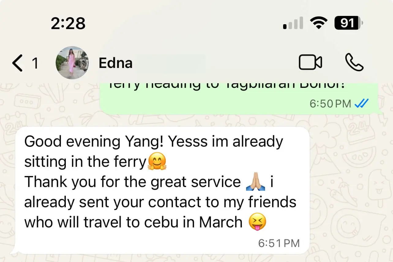 edna - guest testimonial for cebutouristtransfers
