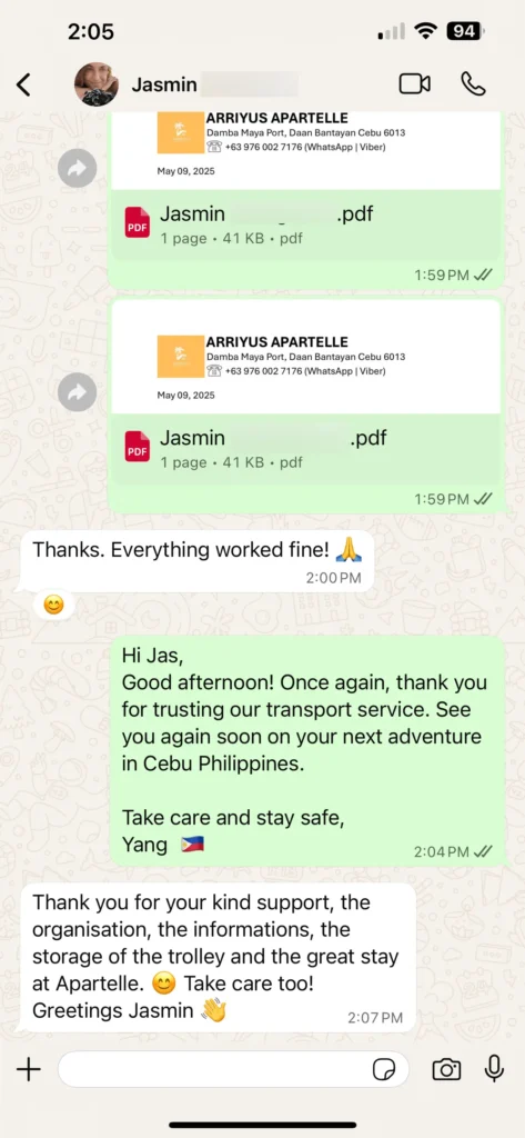 jasmin - guest testimonial for cebutouristtransfers