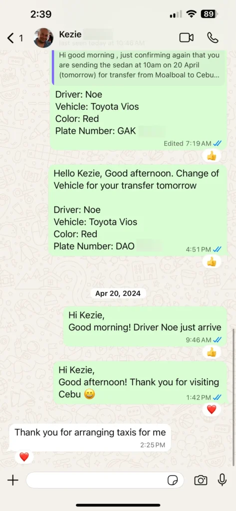 kezie - guest testimonial for cebutouristtransfers