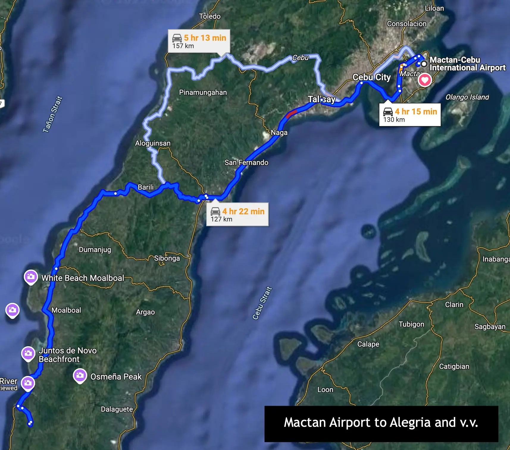 mactan airport to alegria route