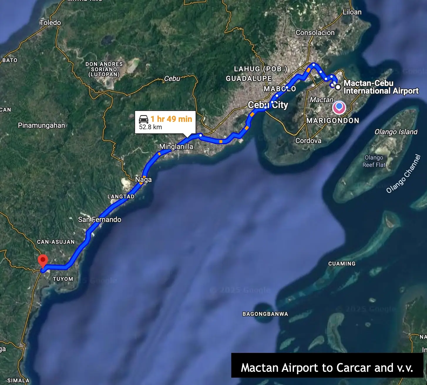 mactan airport to carcar transfer route