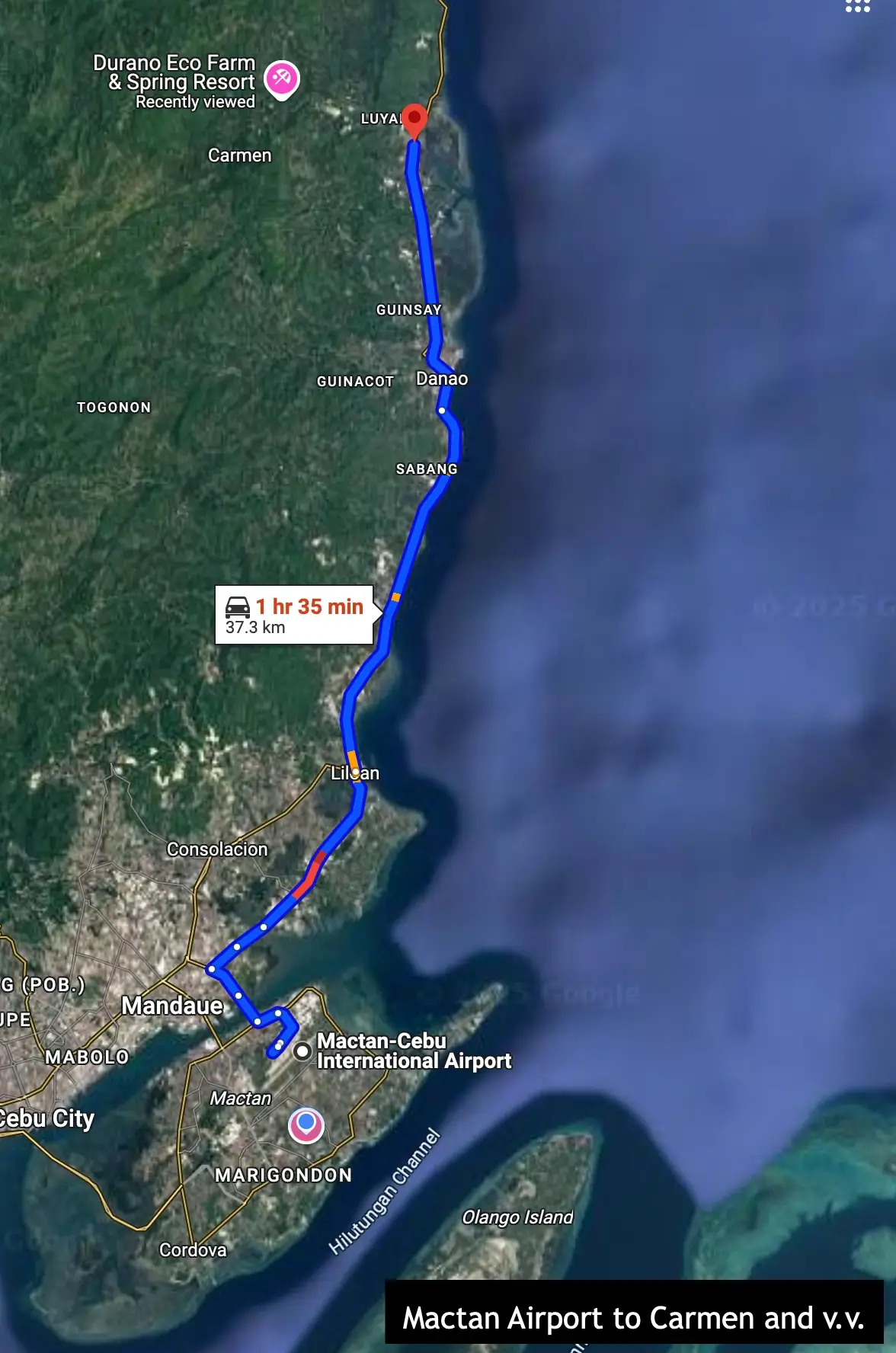 mactan airport to carmen route