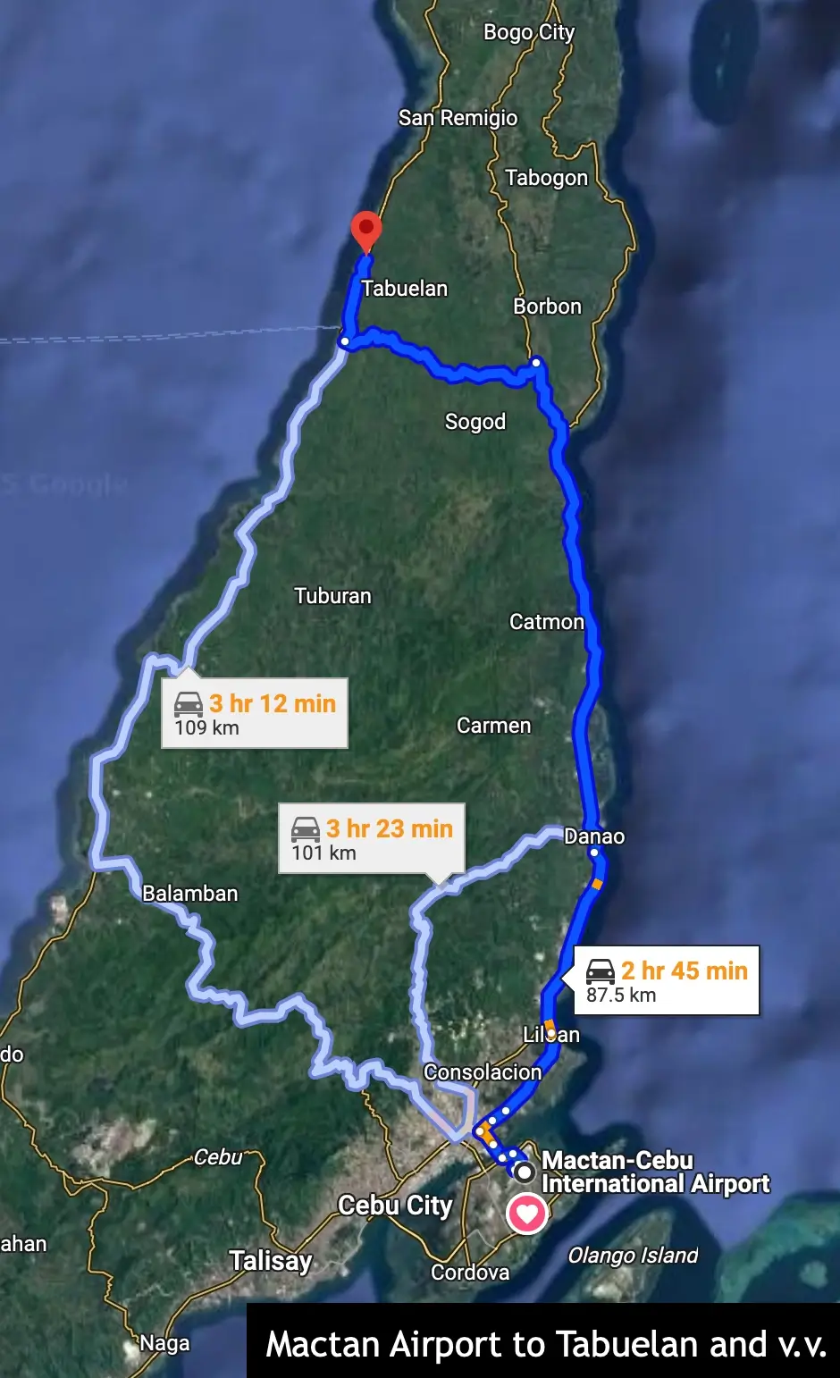 mactan airport to tabuelan route