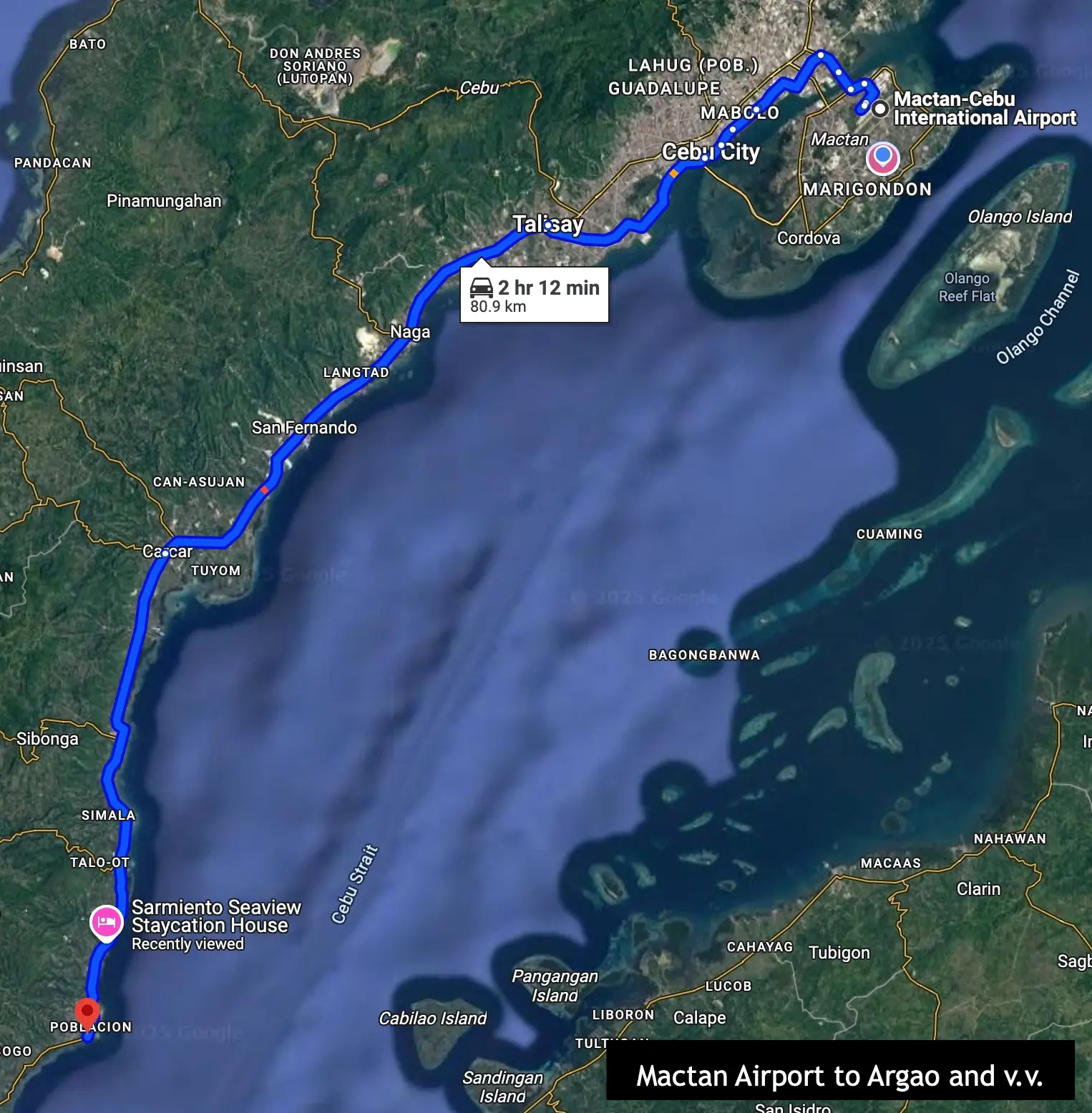 mactan cebu airport to argao route
