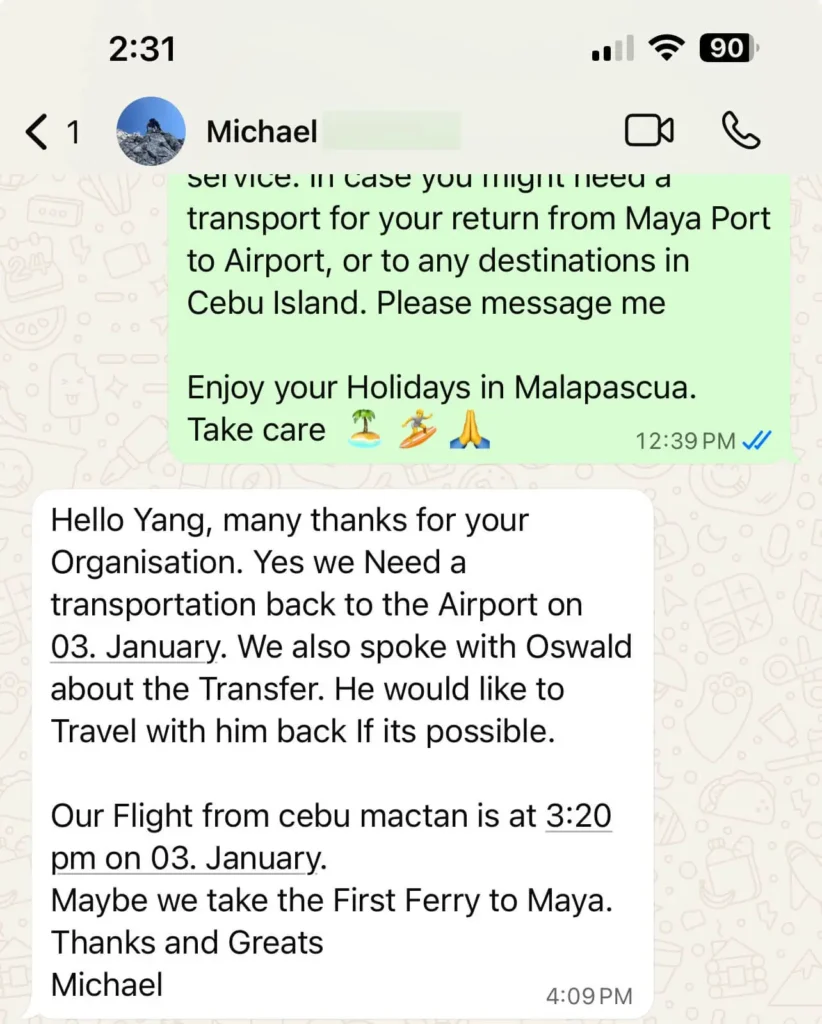 michael - guest testimonial for cebutouristtransfers