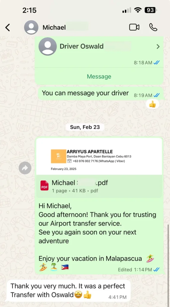 michael - guest testimonial for cebutouristtransfers