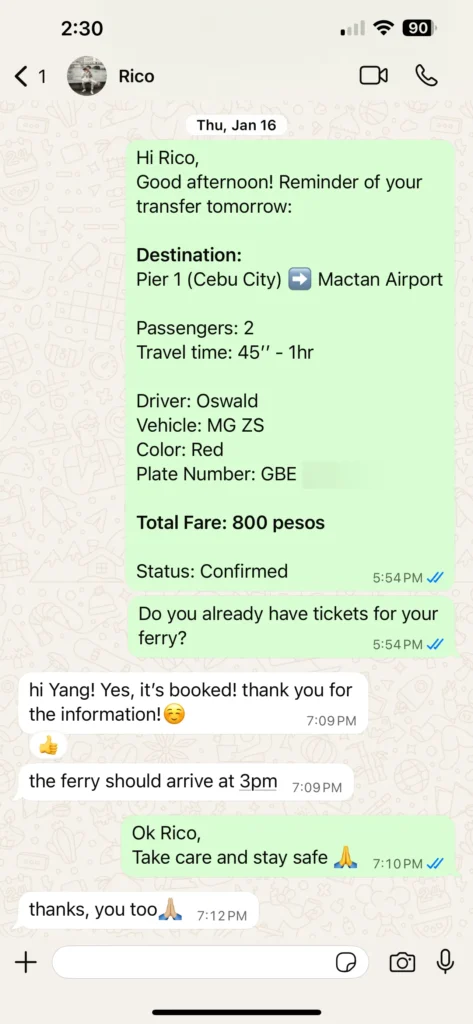 rico - guest testimonial for cebutouristtransfers