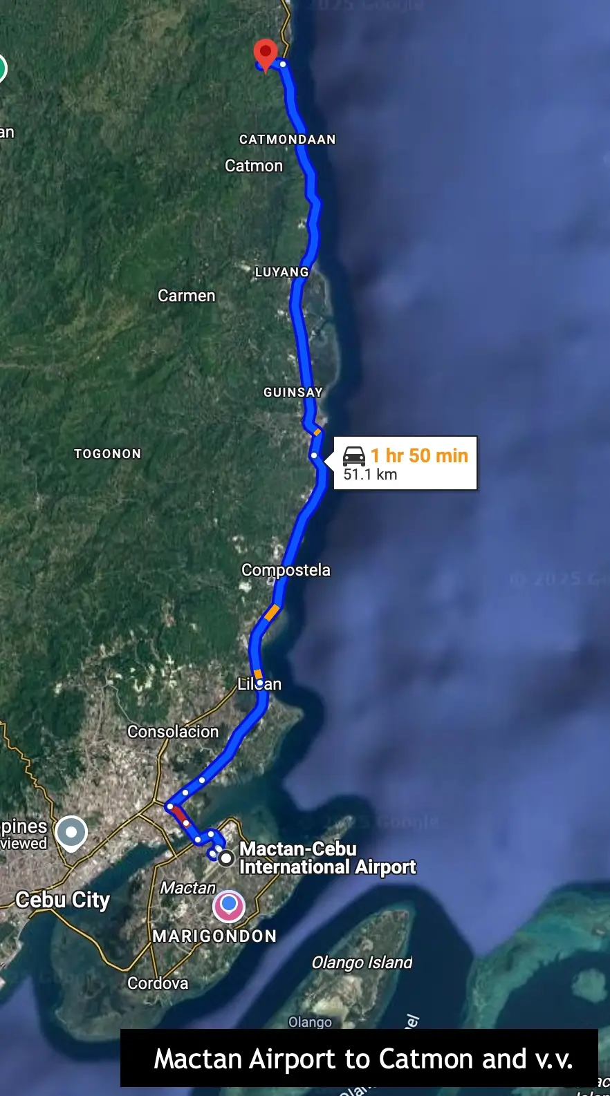 route from mactan cebu airport to catmon