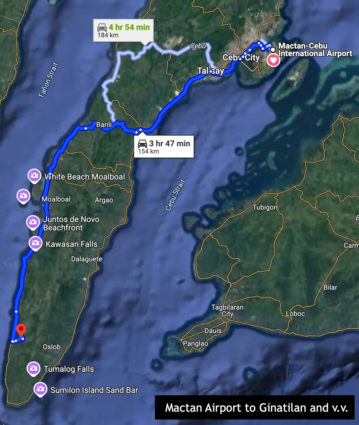 route from mactan cebu airport to ginatilan in southern cebu