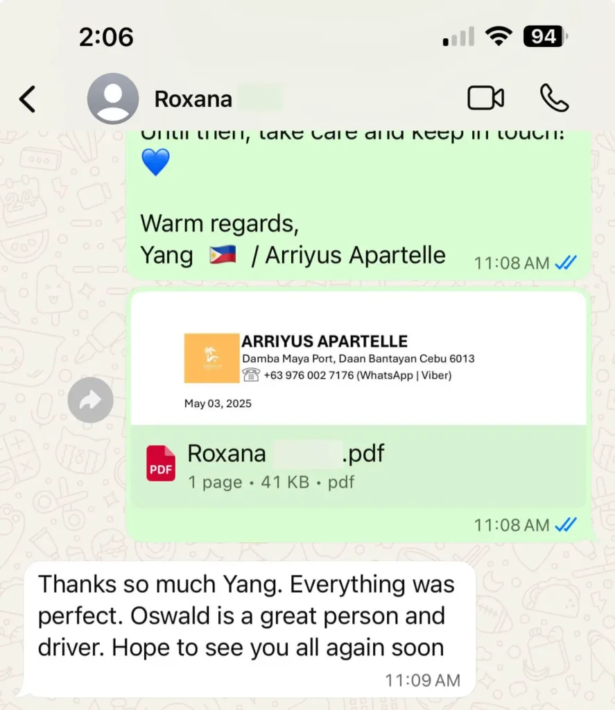 roxana - guest testimonial for cebutouristtransfers