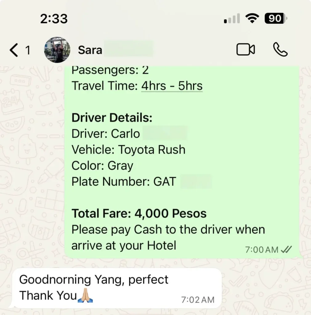 sara - guest testimonial for cebutouristtransfers