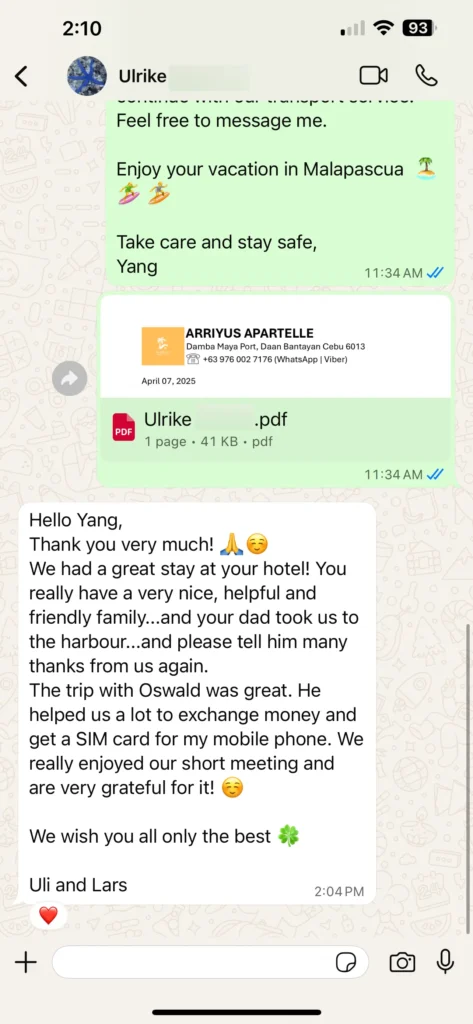 ulrike - guest testimonial for cebutouristtransfers