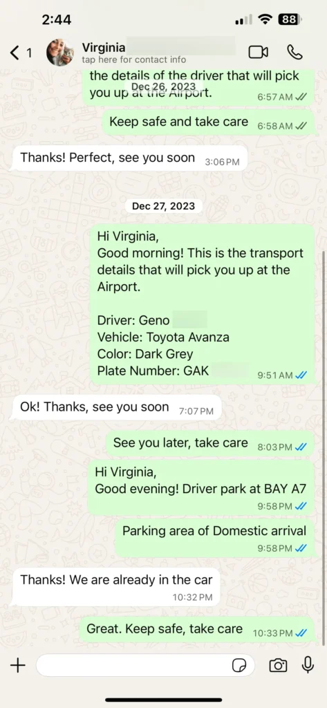 virginia - guest testimonial for cebutouristtransfers