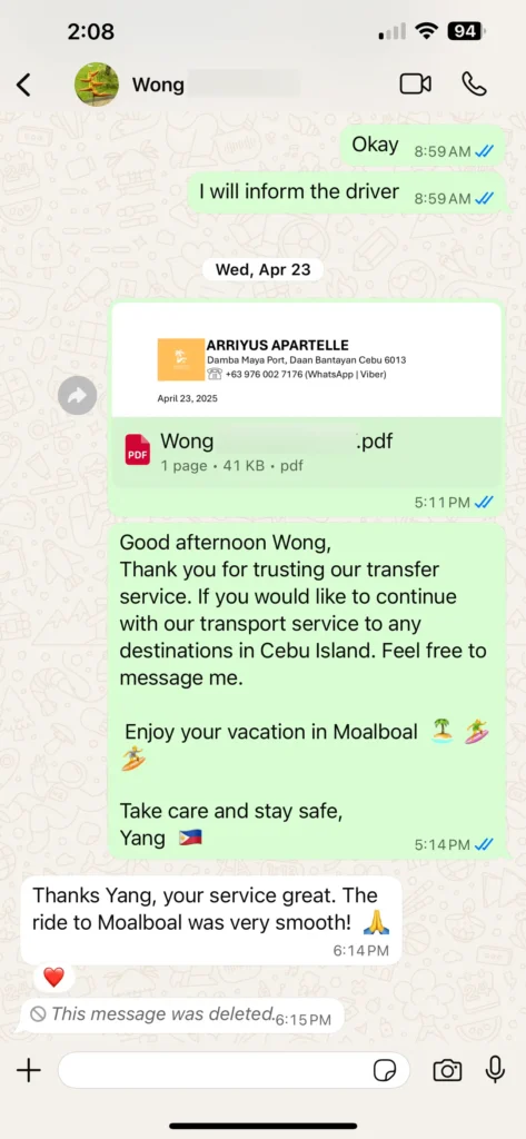 wong - guest testimonial for cebutouristtransfers