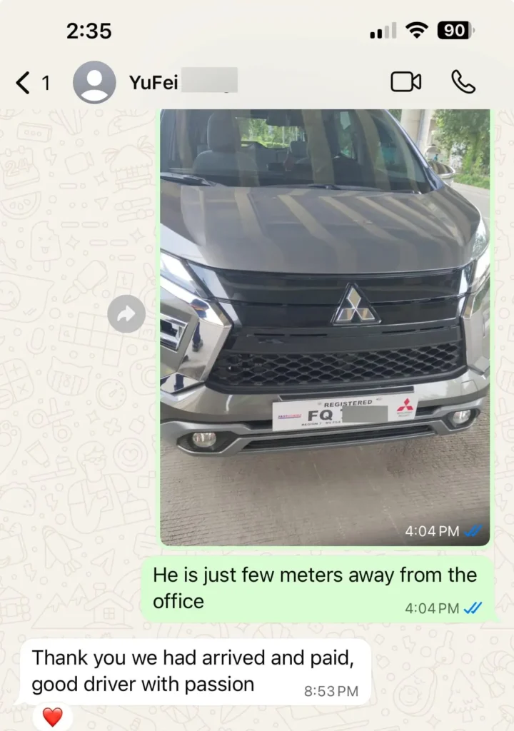 Yufei - guest testimonial for cebutouristtransfers
